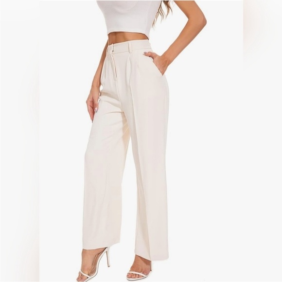 NWT Funyyzo Cream Neutral Wide Leg Dress‎ Pants Trousers - Picture 2 of 15